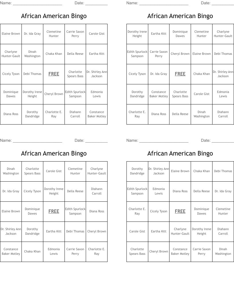 African American Bingo