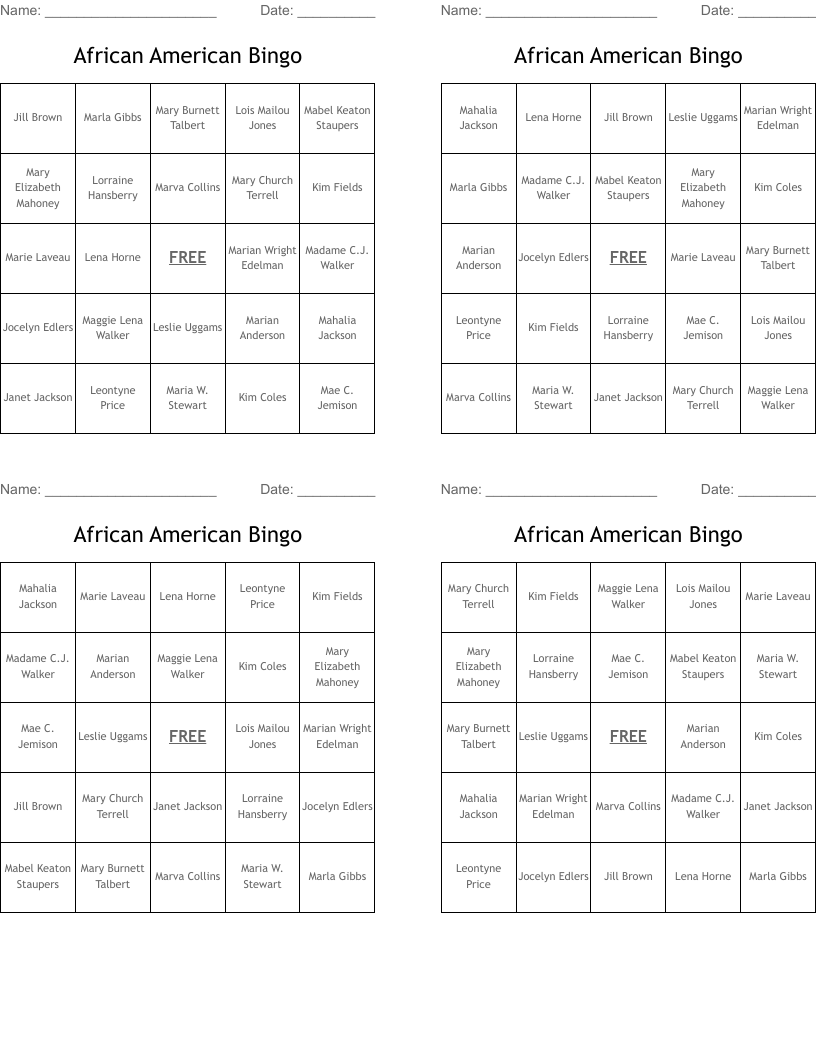 African American Bingo
