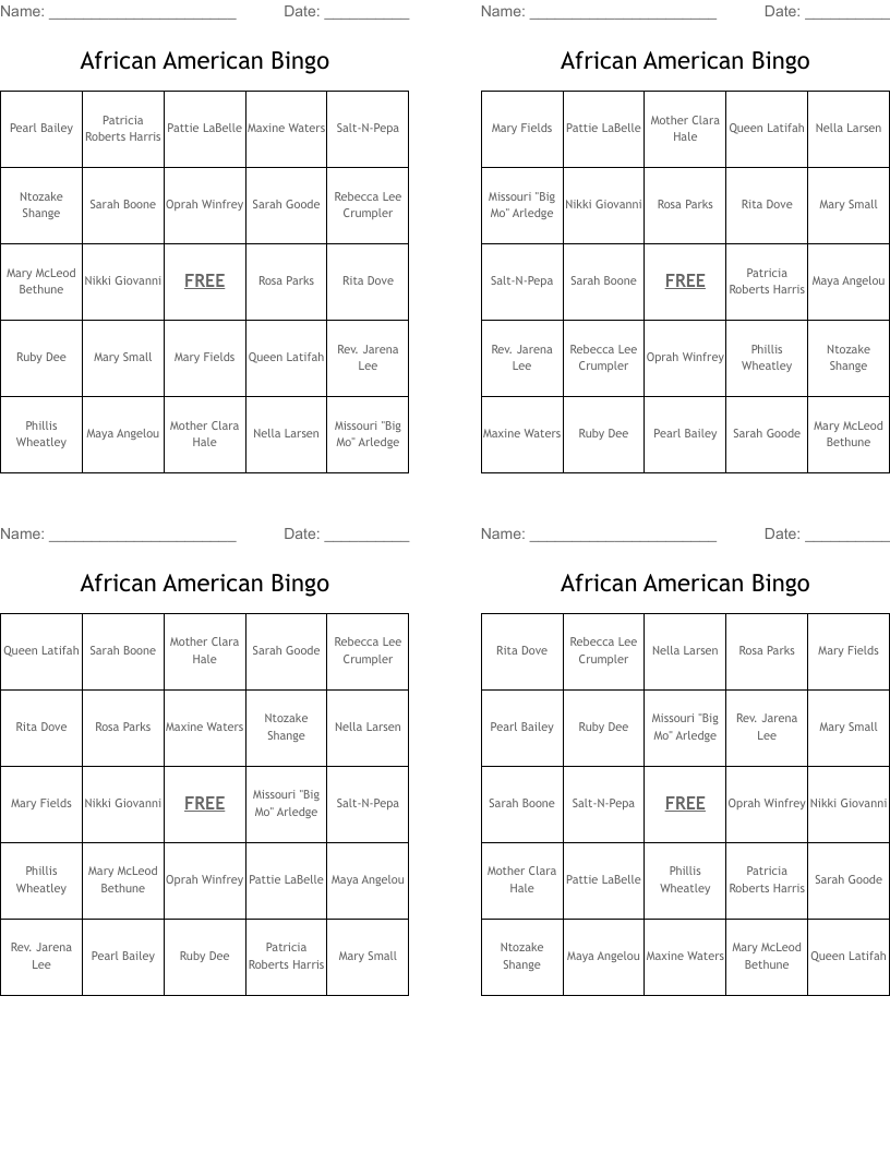 African American Bingo