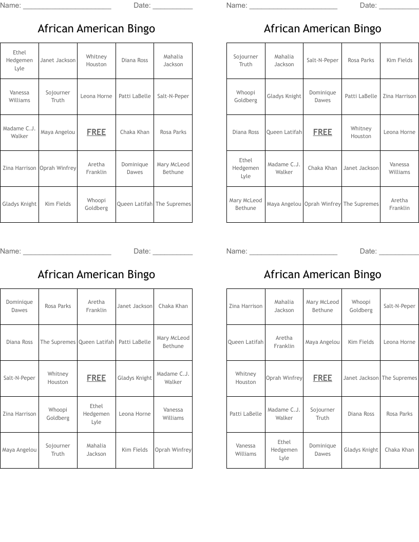 African American Bingo