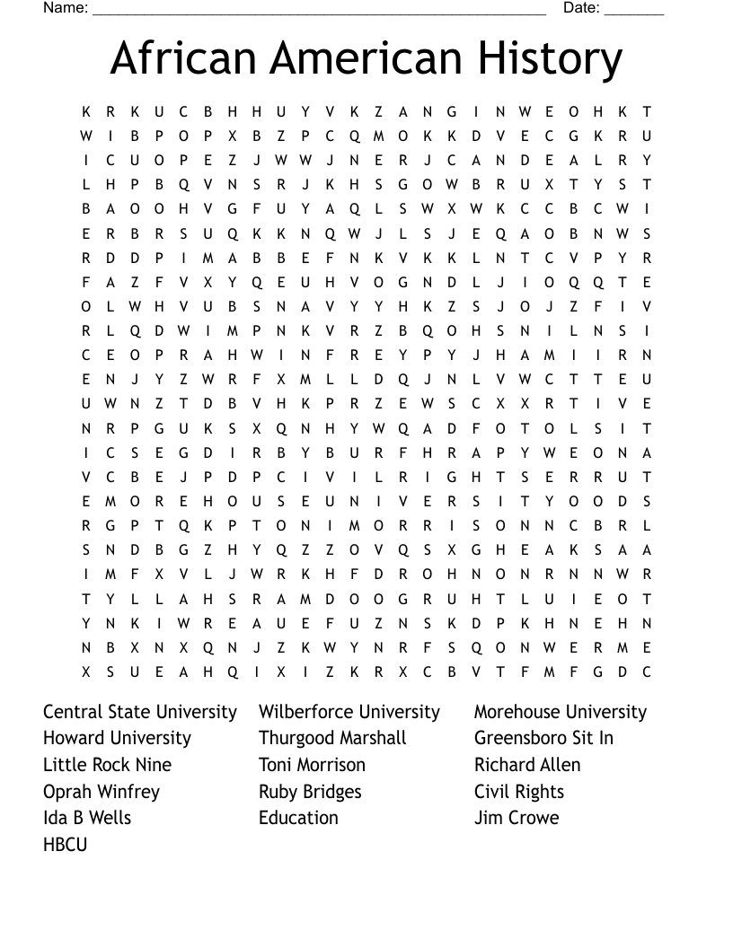 African American History Word Search