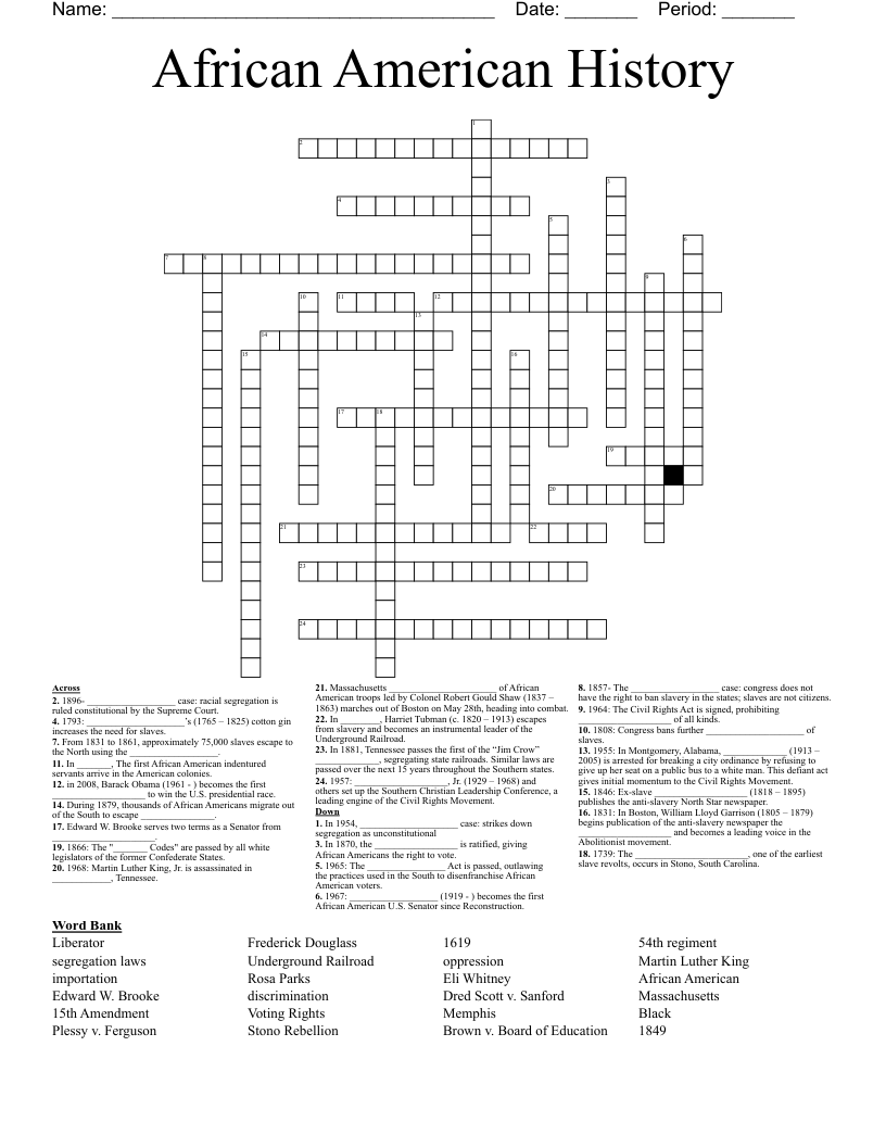 African American History Crossword