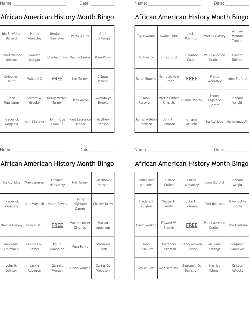 African American History Month Bingo