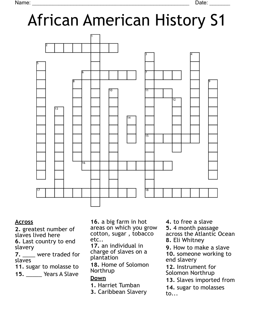 African American History S1 Crossword