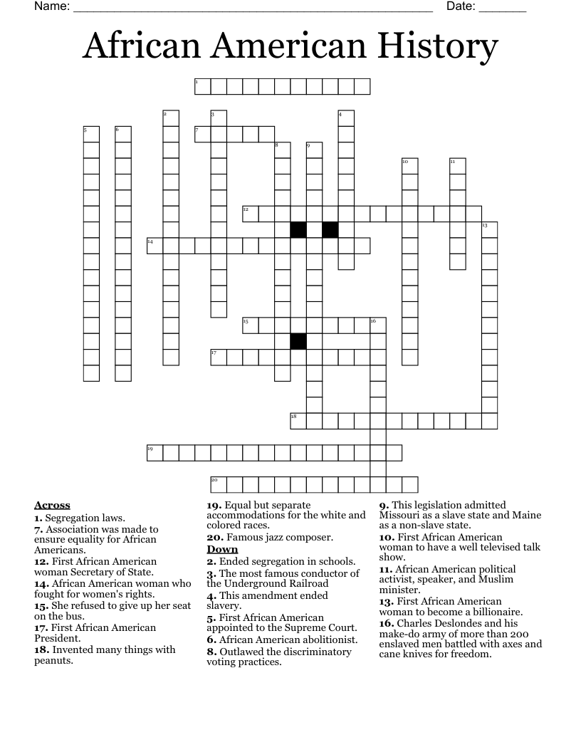 African American History  Crossword