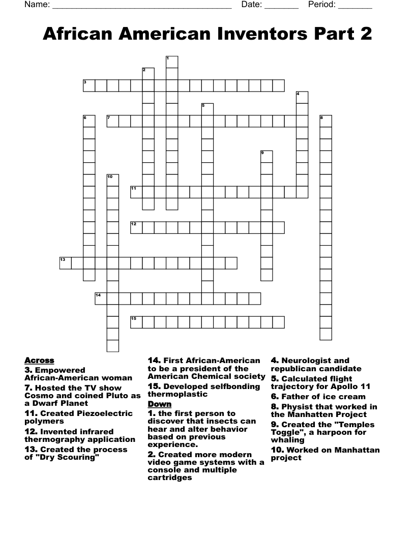 African American Inventors Part 2 Crossword