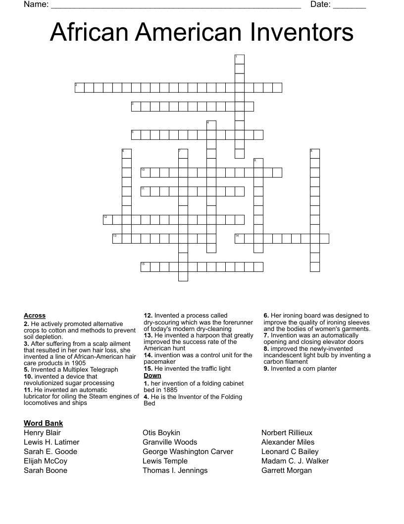 African American Inventors  Crossword