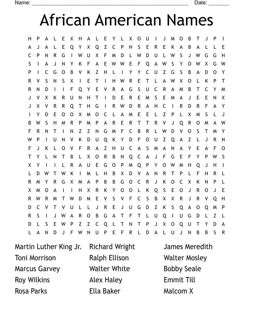 African American Names Word Search