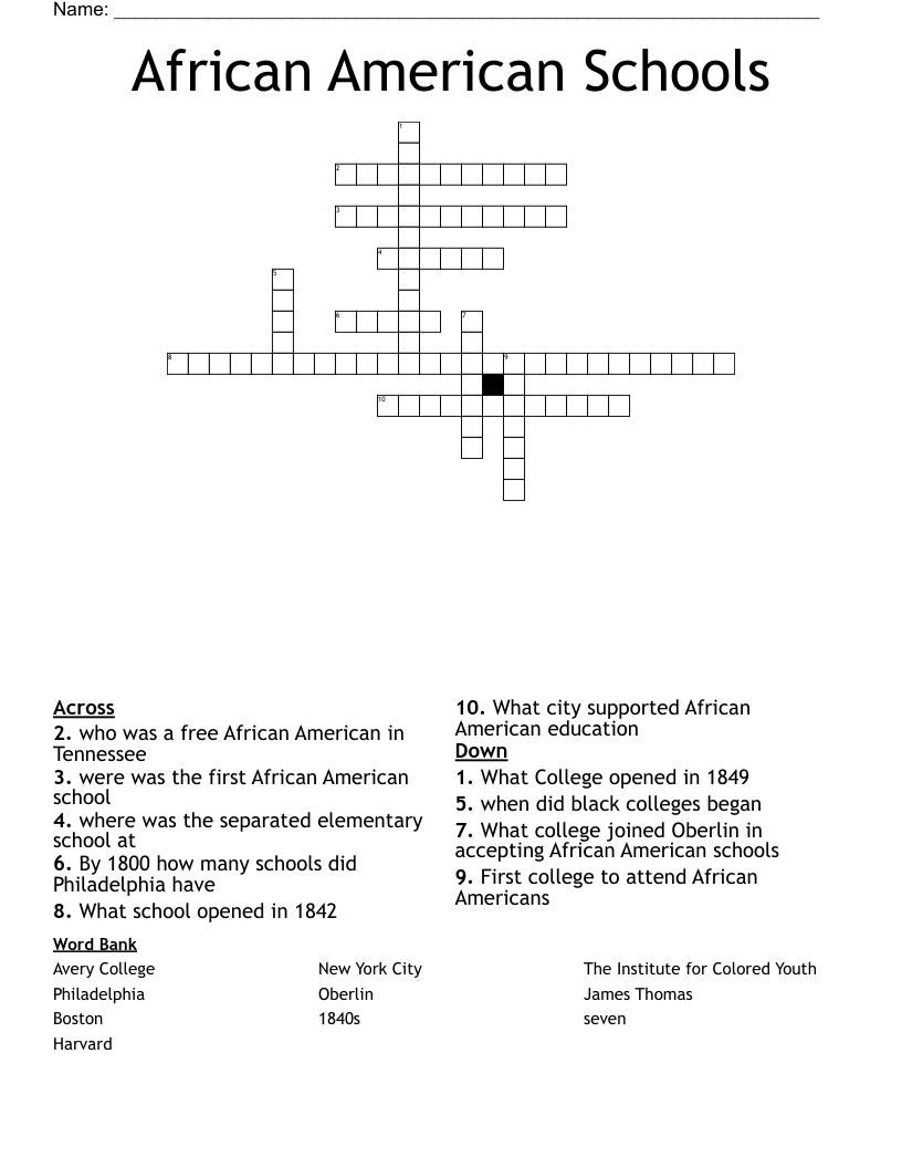 African American Schools Crossword