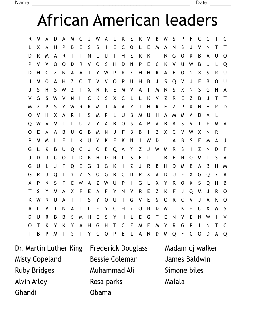 African American leaders  Word Search