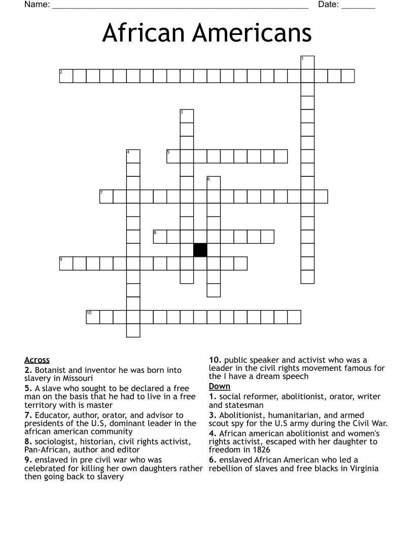 African Americans Crossword