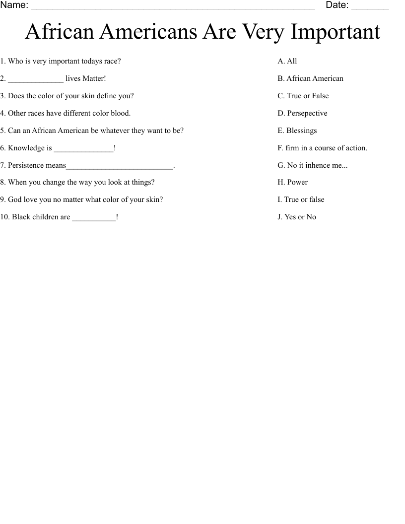African Americans Are Very Important  Worksheet