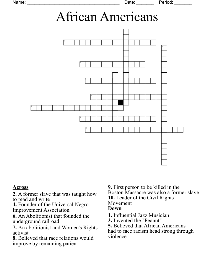 African Americans  Crossword