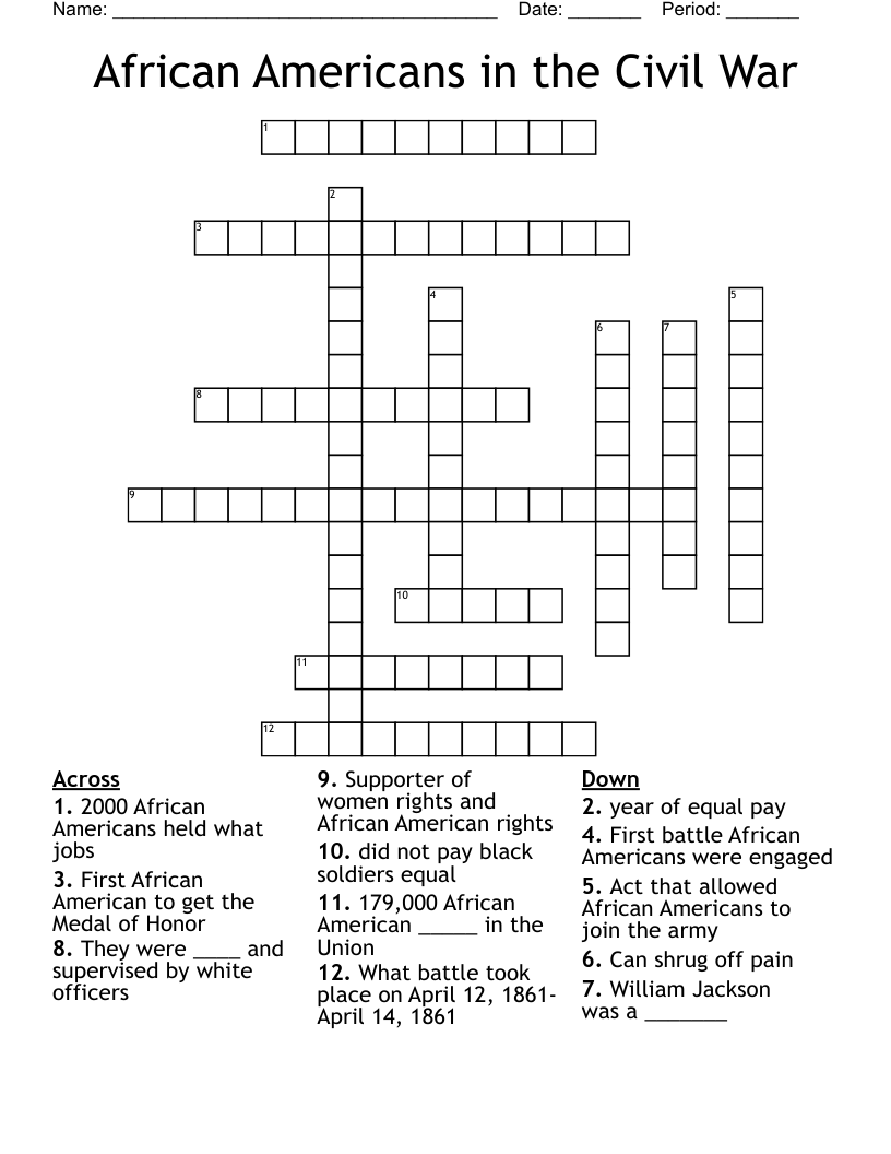 African Americans in the Civil War Crossword