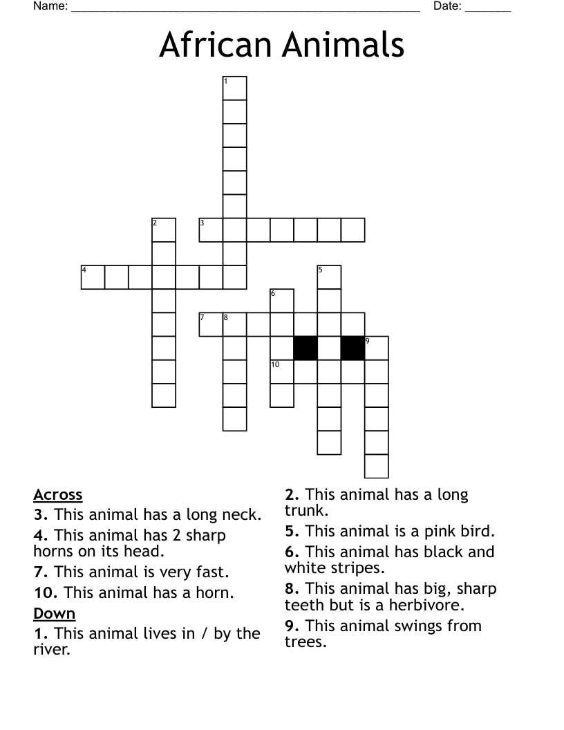 African Animals Crossword