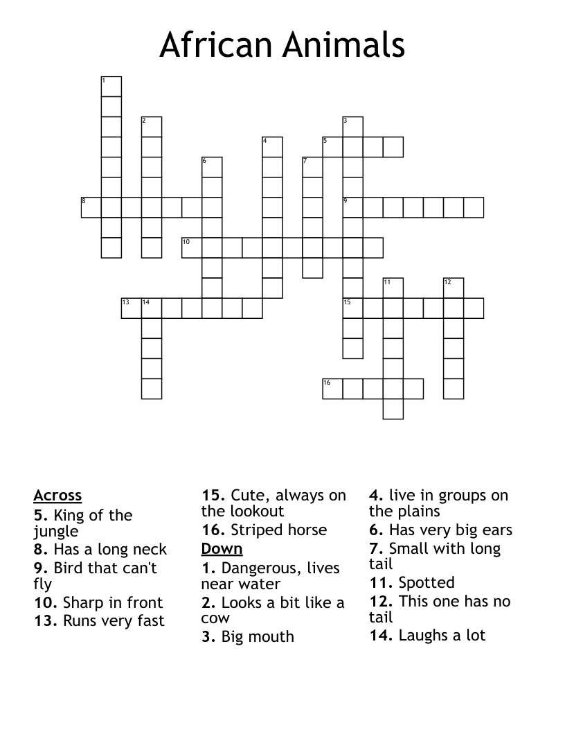 African Animals Crossword