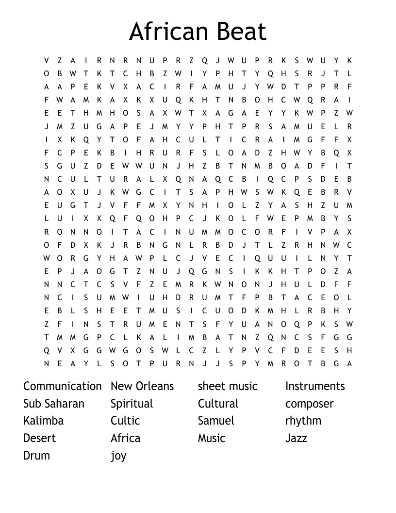 African Beat Word Search