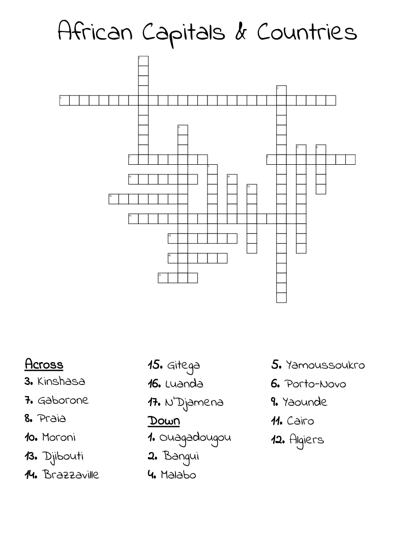 African Capitals & Countries Crossword