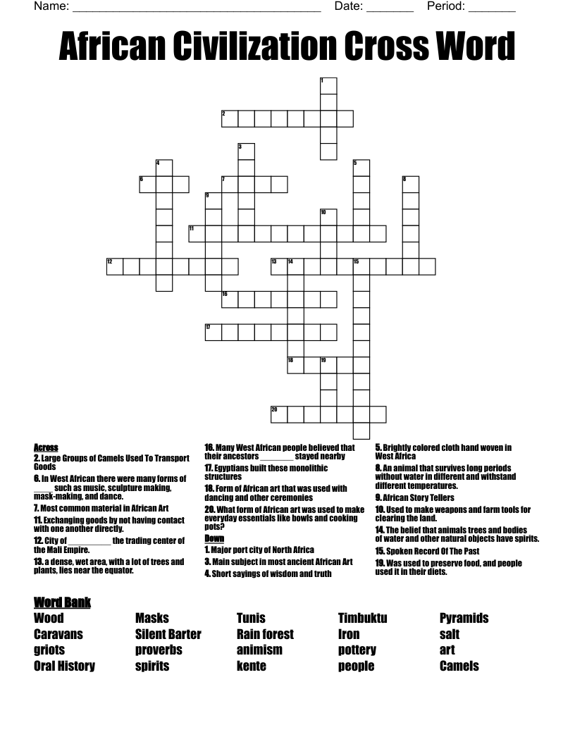 African Civilization Cross Word