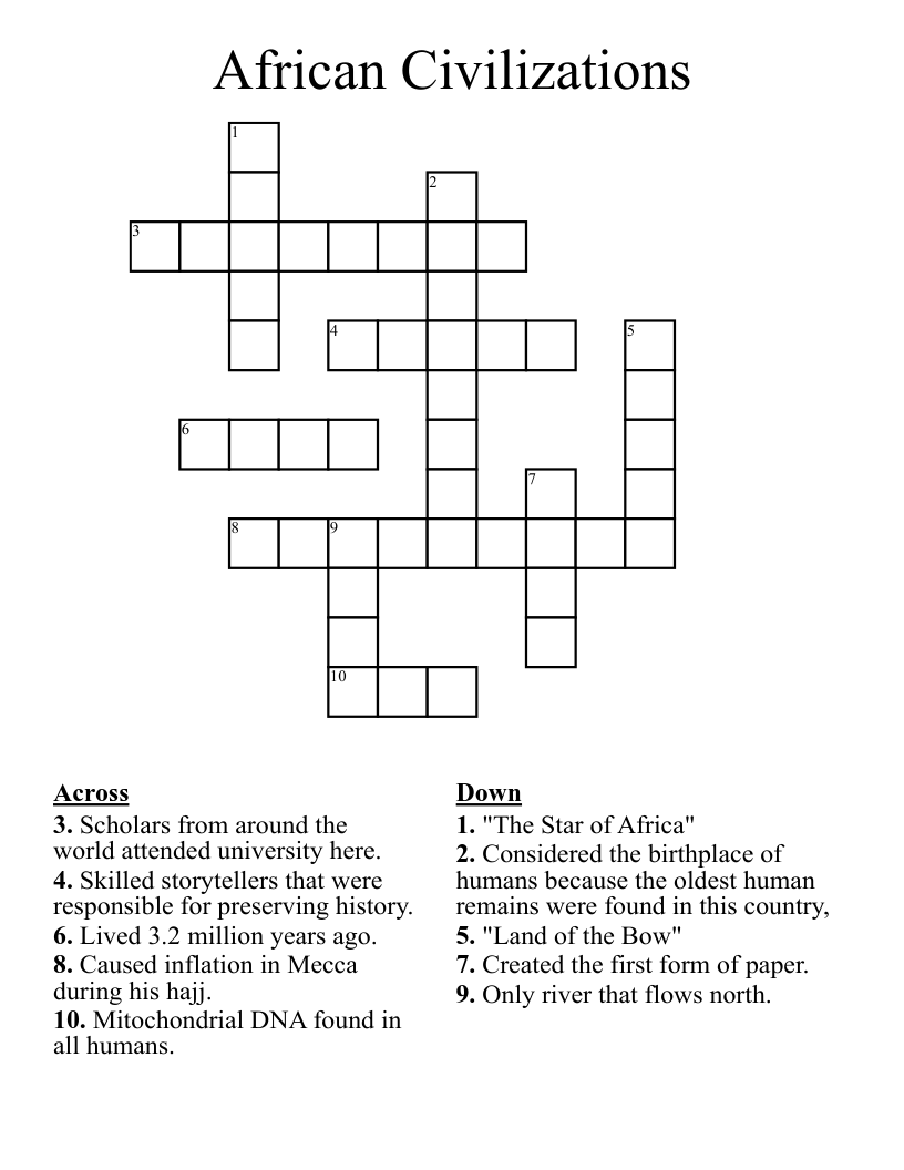 African Civilizations Crossword