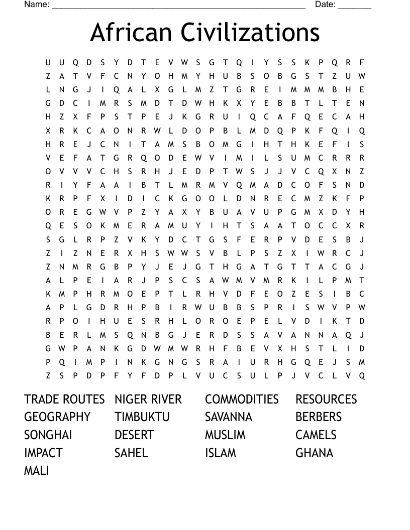 African Civilizations Word Search