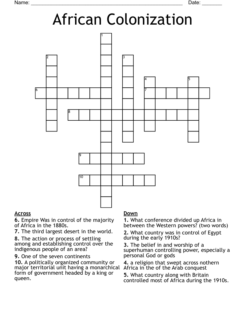 African Colonization Crossword