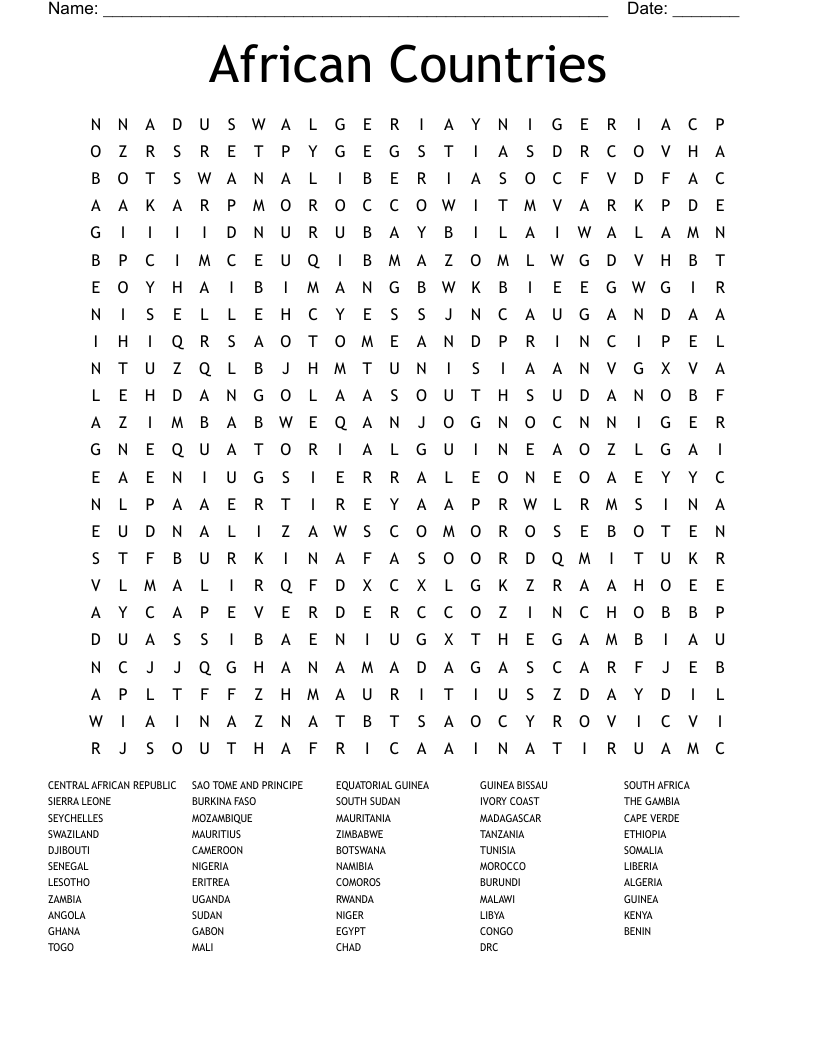 African Countries Word Search