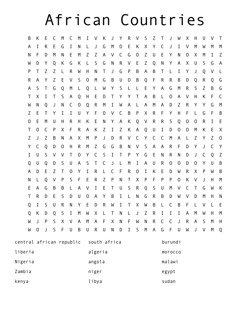 African Countries Word Search