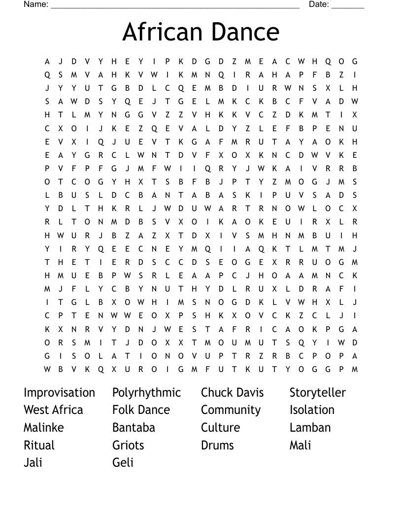 African Dance Word Search