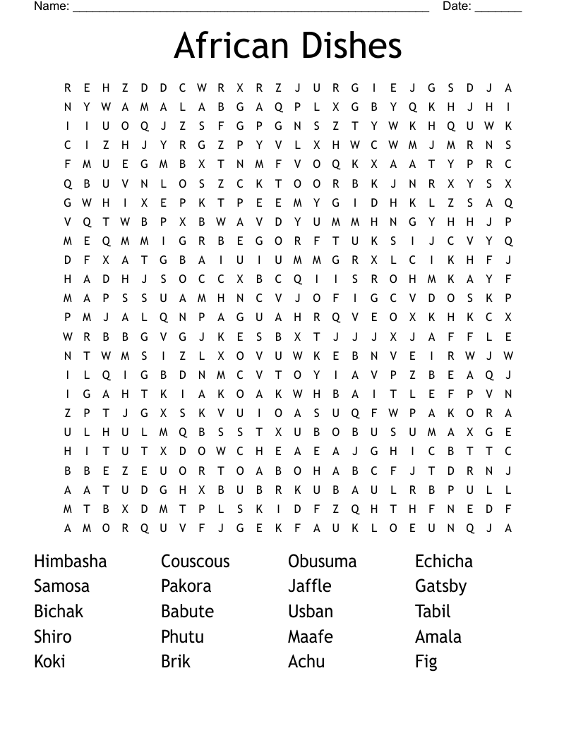 African Dishes Word Search