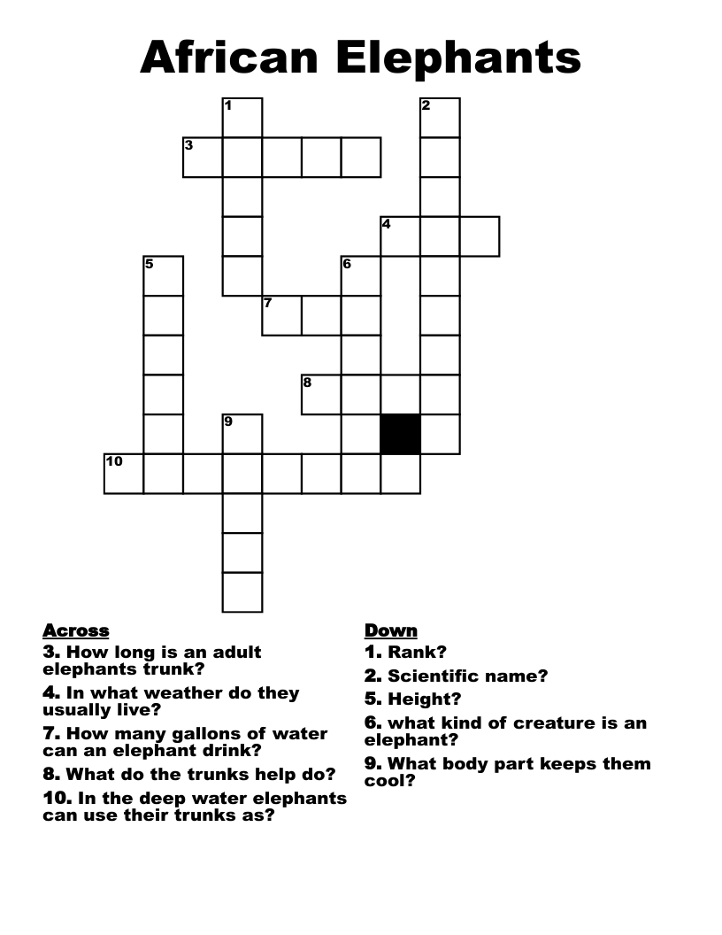 African Elephants Crossword