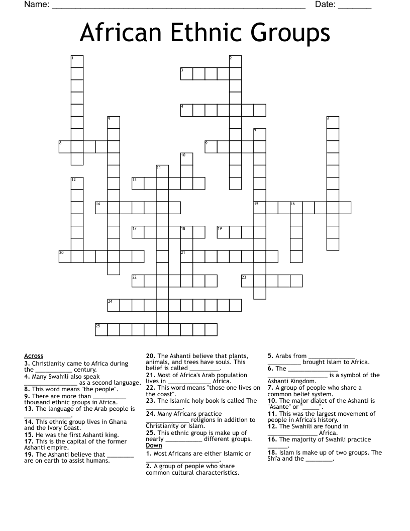 African Ethnic Groups Crossword