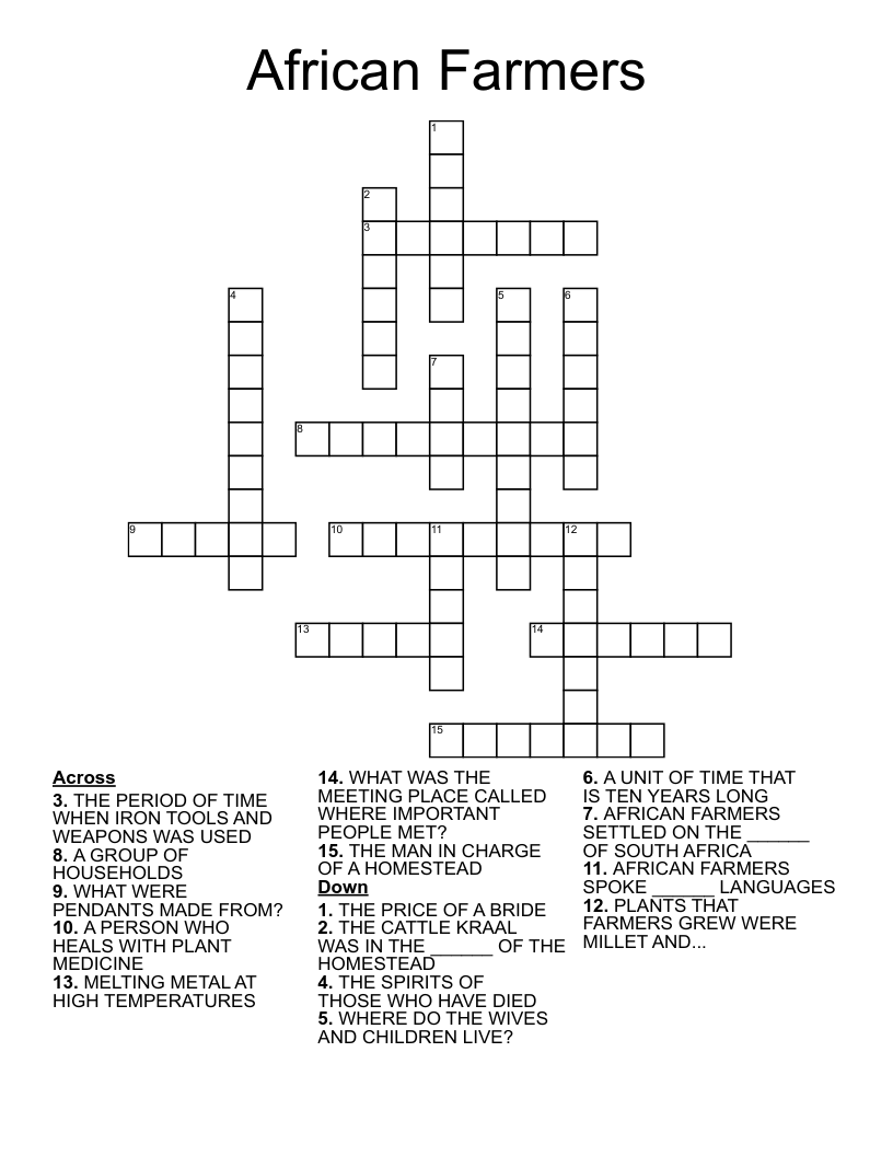 African Farmers Crossword