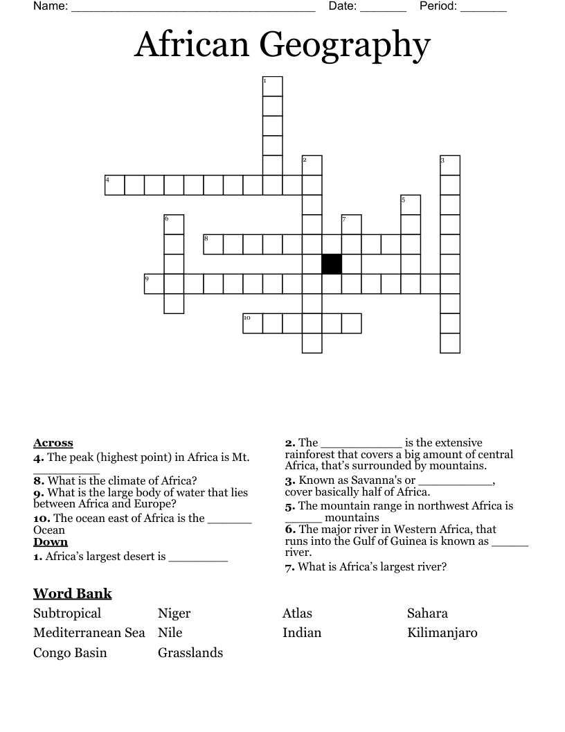 African Geography Crossword