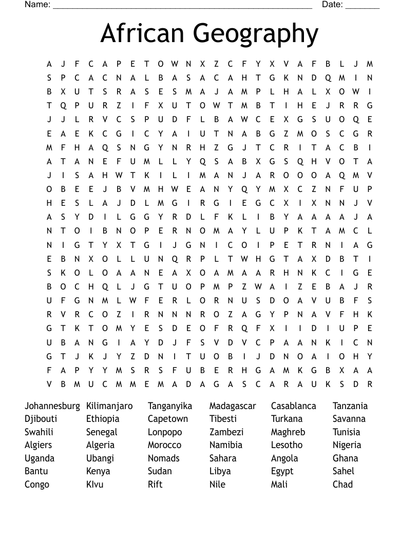 African Geography Word Search