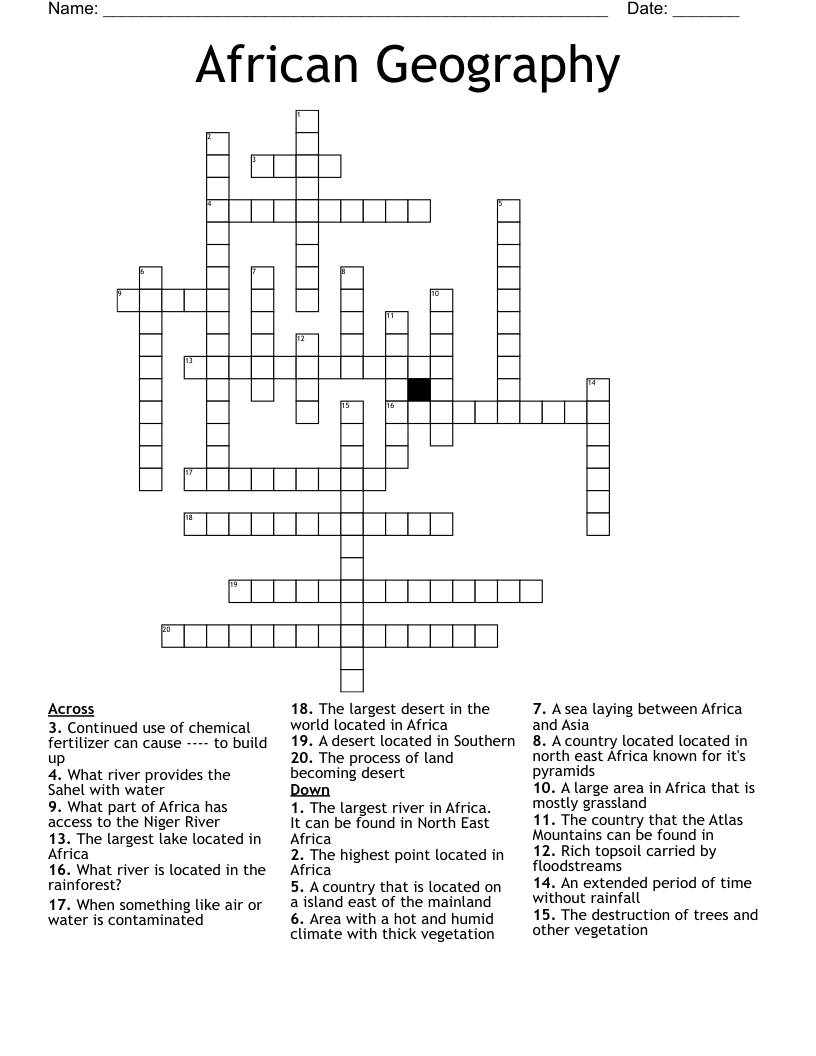 African Geography  Crossword