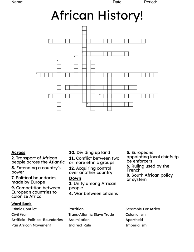 African History! Crossword