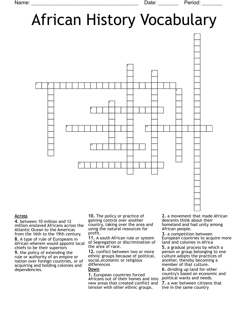 African History Vocabulary Crossword
