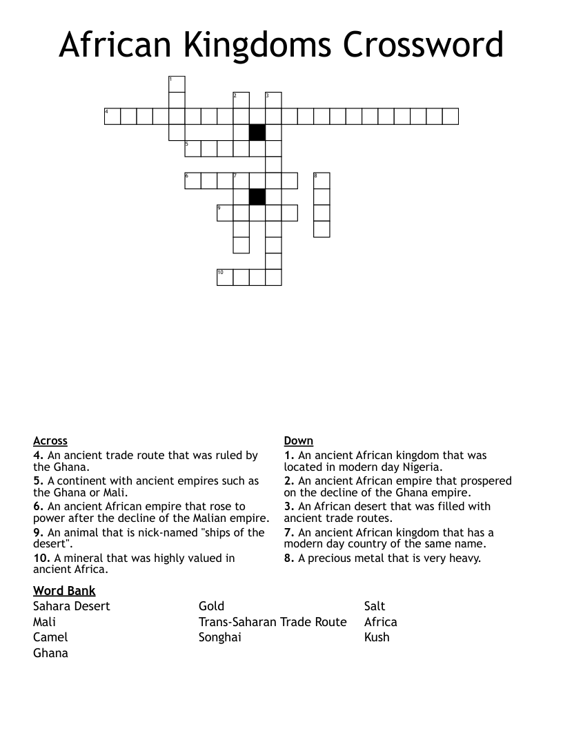 African Kingdoms Crossword