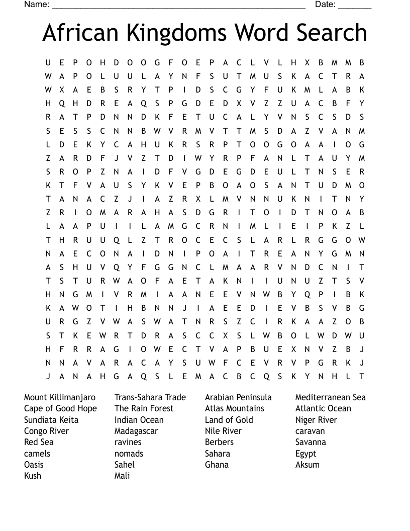 African Kingdoms Word Search