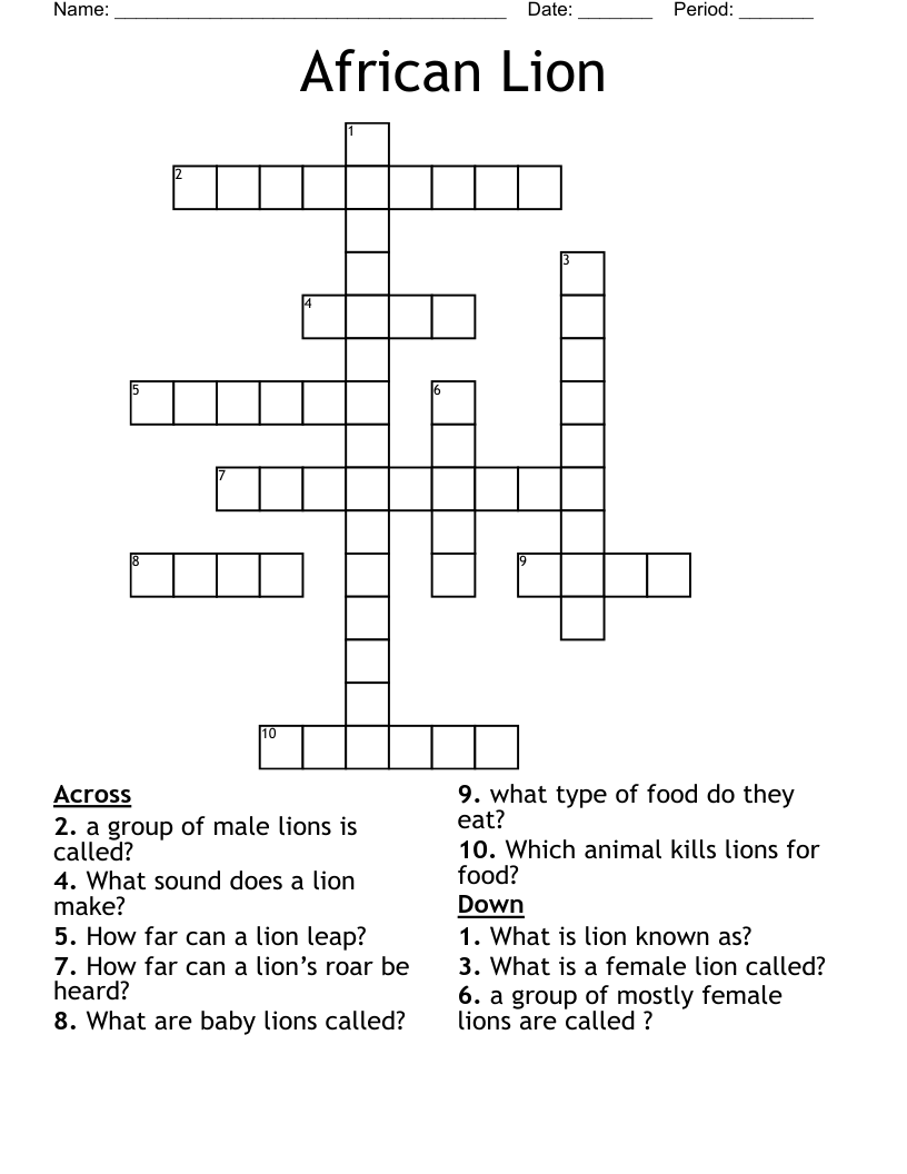 African Lion Crossword