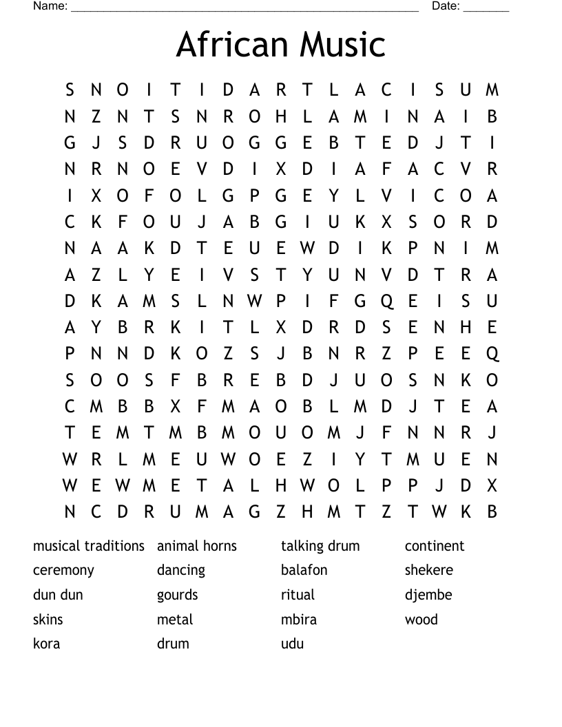 African Music Word Search