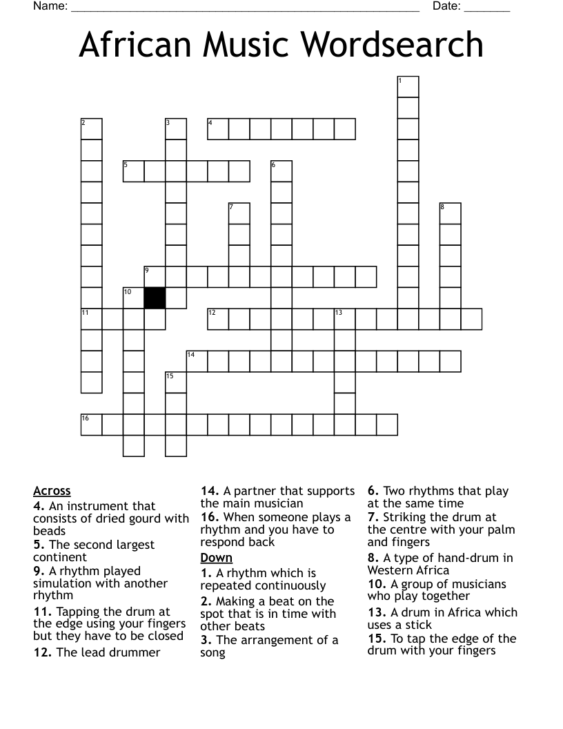 African Music Wordsearch Crossword
