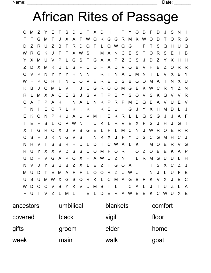 African Rites of Passage Word Search