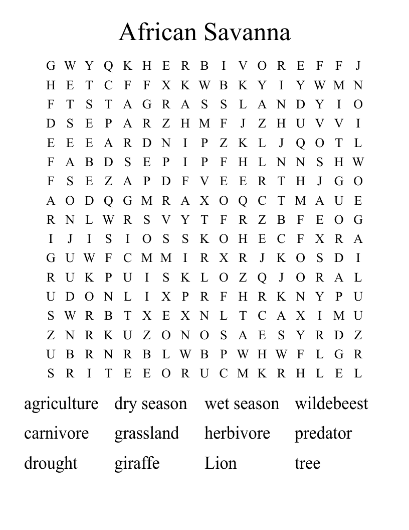 African Savanna Word Search