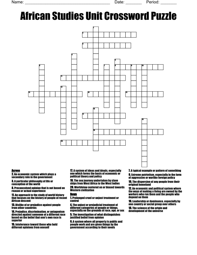 African Studies Unit Crossword Puzzle