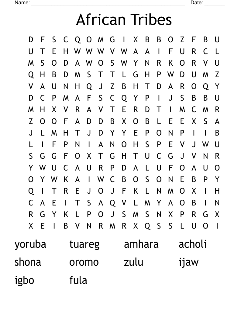 African Tribes Word Search