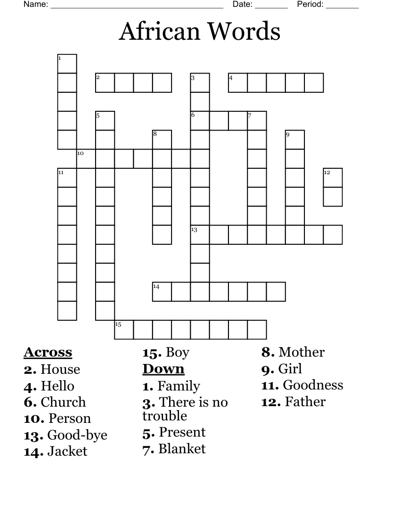 African Words Crossword