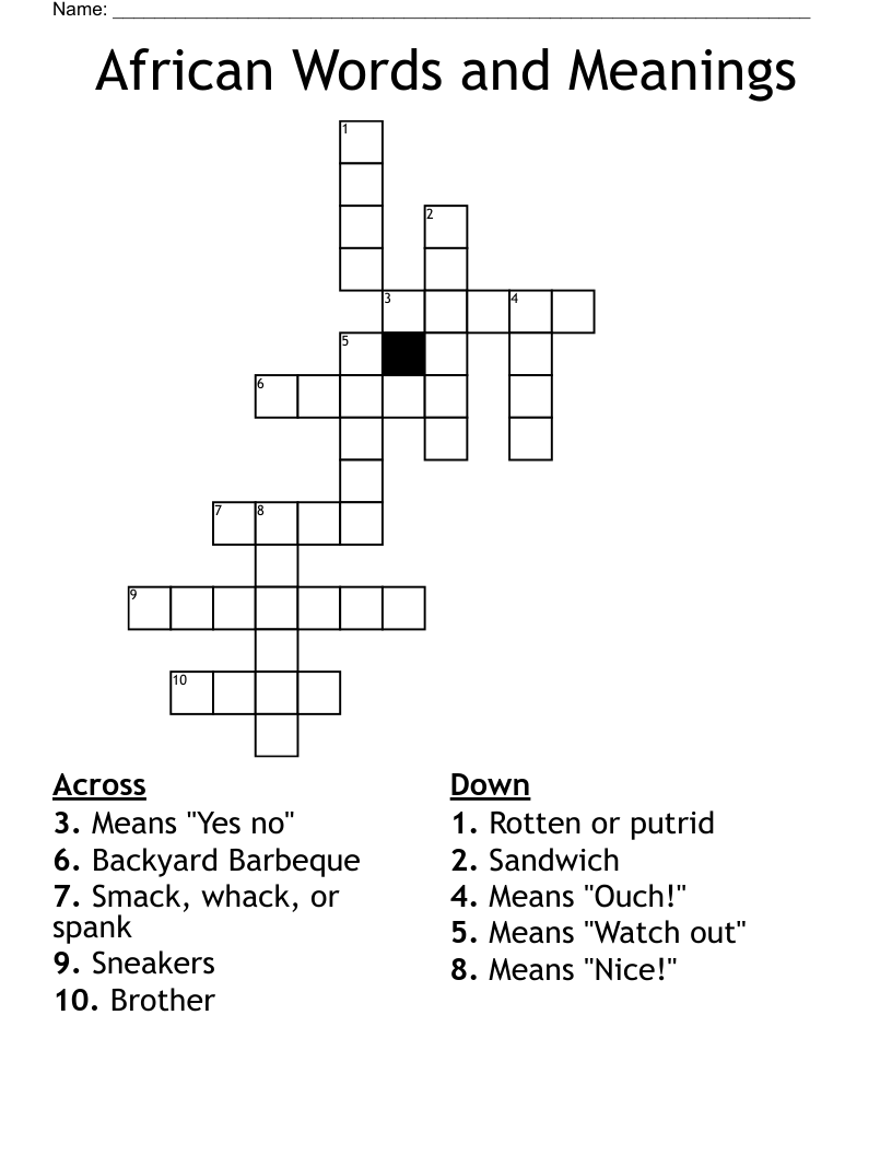 African Words and Meanings Crossword