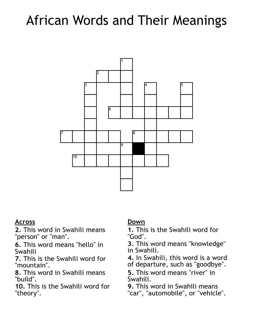 African Words and Their Meanings Crossword